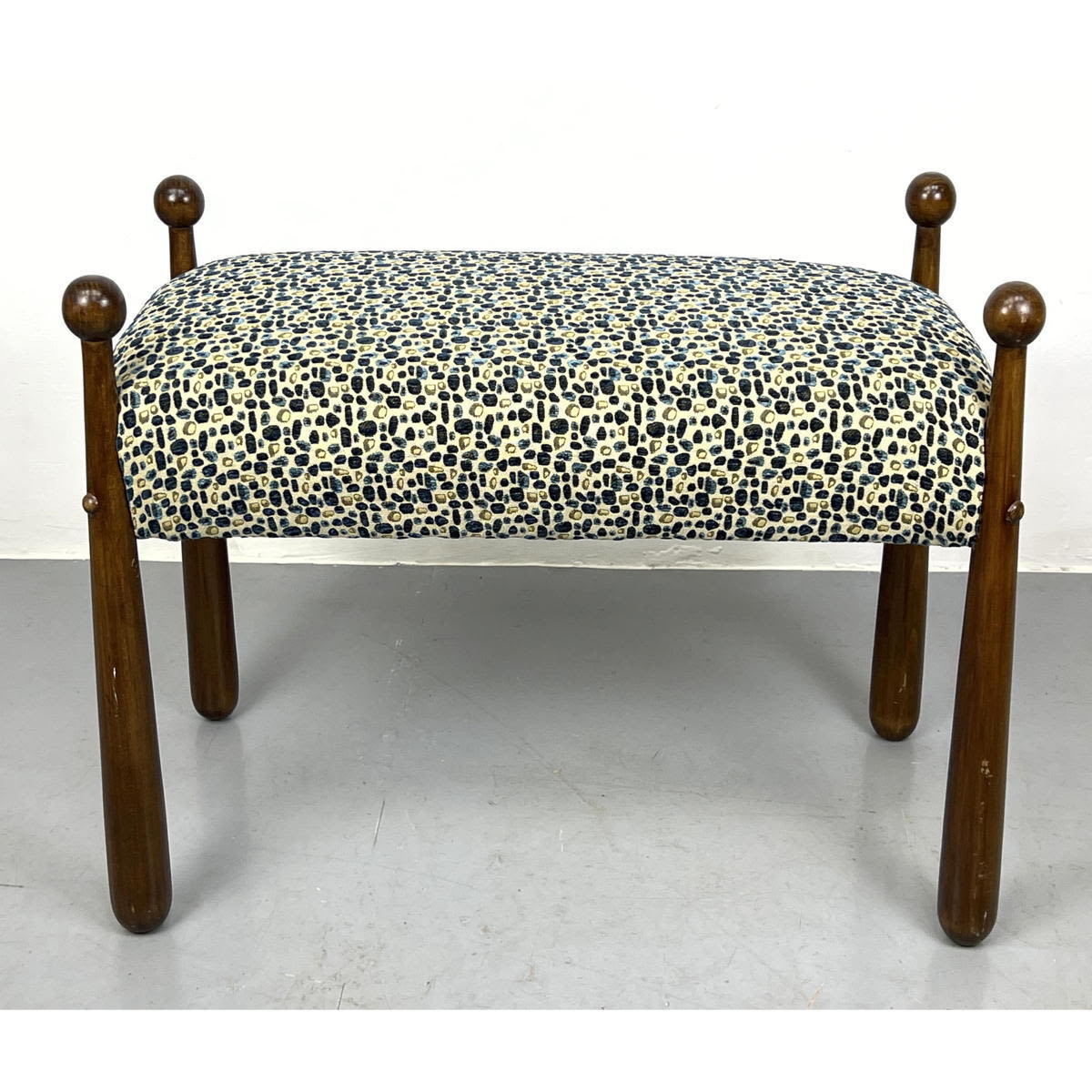 Appraisal: Jean Royere style Drumstick Leg Bench Upholstered Stool Dimensions H