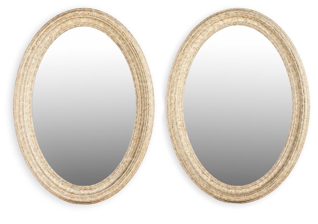 Appraisal: PAIR OF NEOCLASSICAL STYLE OVAL PAINTED MIRRORS MID TH CENTURY