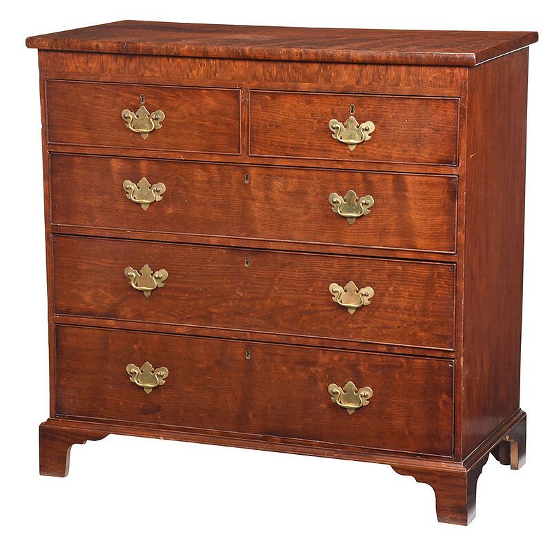 Appraisal: Georgian Figured Mahogany Five Drawer Chest British th century highly