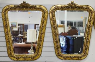 Appraisal: Pair of gold beveled mirrors ht Pair of gold beveled