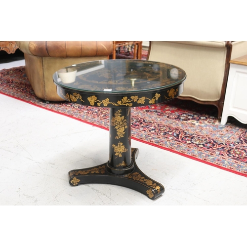 Appraisal: Chinoiserie style circular topped pedestal entry table approx cm Dia