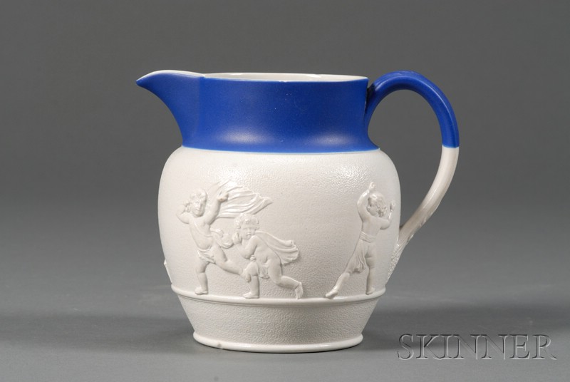 Appraisal: Wedgwood White Stoneware Jug England th century blue ground collar