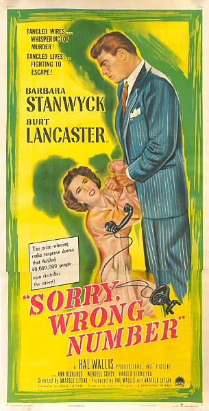 Appraisal: Sorry Wrong Number Paramount three-sheet condition A- linen-backed x in