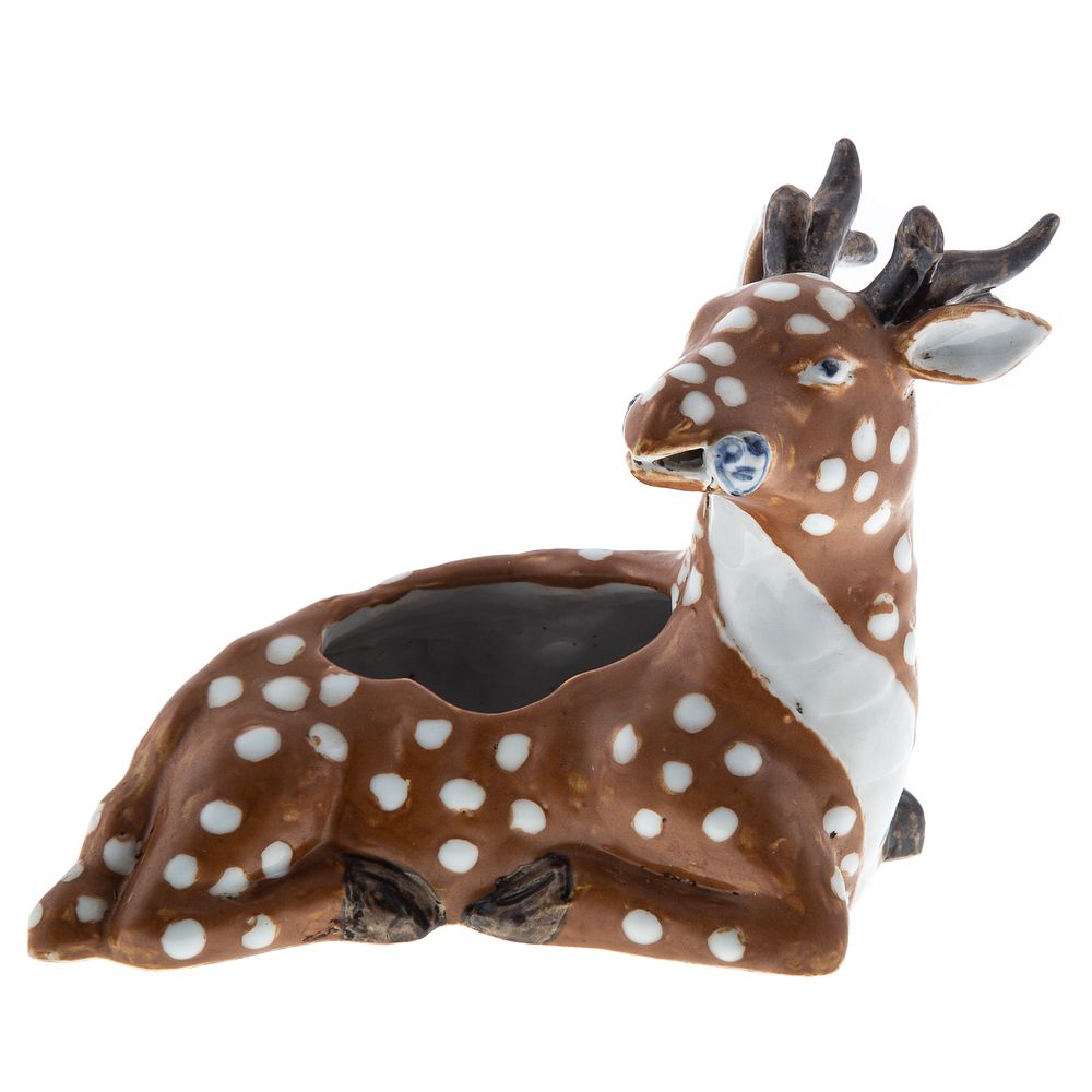 Appraisal: Chinese Export Porcelain Spotted Deer Brush Wash Recumbent deer in