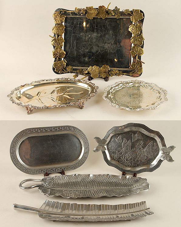 Appraisal: COLLECTION OF SILVERPLATE AND PEWTER TRAYS A collection of seven