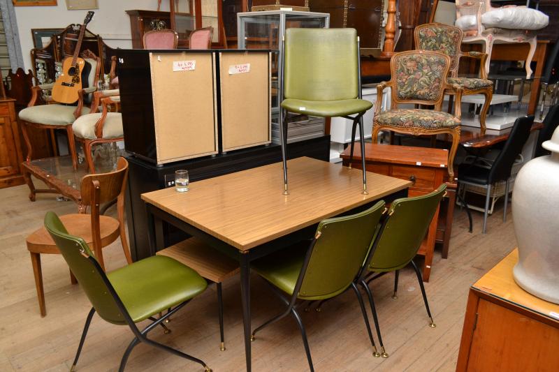 Appraisal: FOUR GRANT FEATHERSTON ARABESQUE CHAIRS AND AN EXTENSION DINING TABLE-