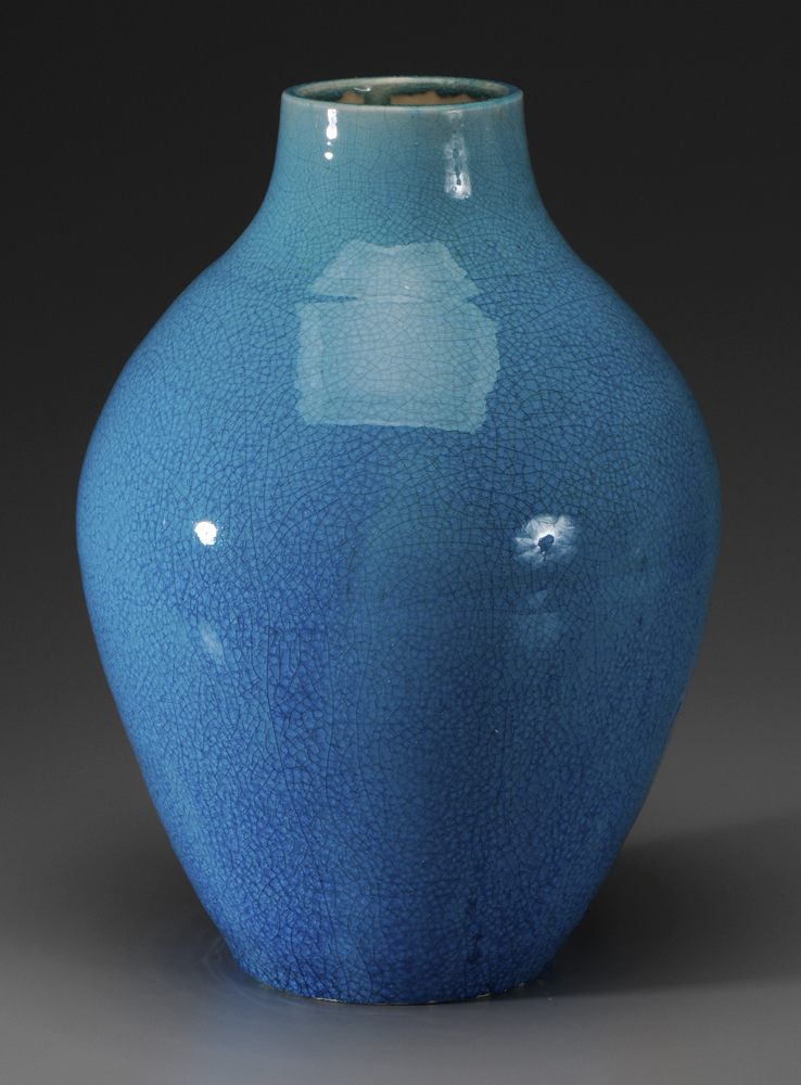 Appraisal: Monumental Pisgah Forest Vase ovoid with blue crackled glaze base