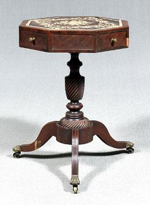 Appraisal: Federal mahogany games table octagonal with four dovetailed drawers needlework