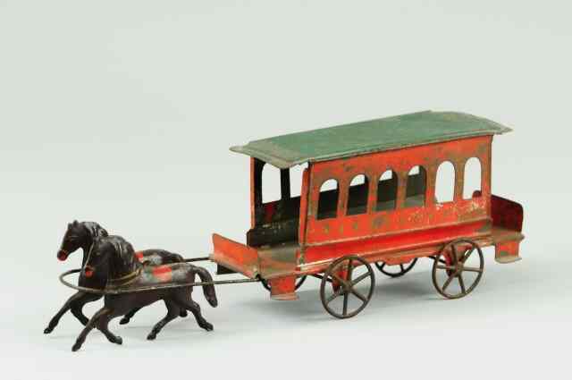 Appraisal: RR HORSE DRAWN TROLLEY Hand painted tin done in red