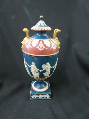 Appraisal: Wedgwood Glossy Jasperware Covered Urn dancing maidens multicolor bolted on