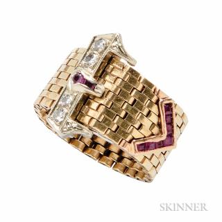 Appraisal: Retro kt Gold Ruby and Diamond Buckle Ring dwt total