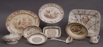 Appraisal: RIDGWAY BROWN TRANSFER-PRINTED IRONSTONE 'INDUS' PATTERN PART DINNER SERVICE Each