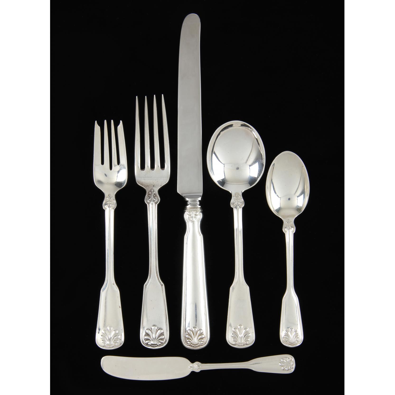 Appraisal: Tiffany Co Shell Thread Sterling Silver Flatware Service pieces including