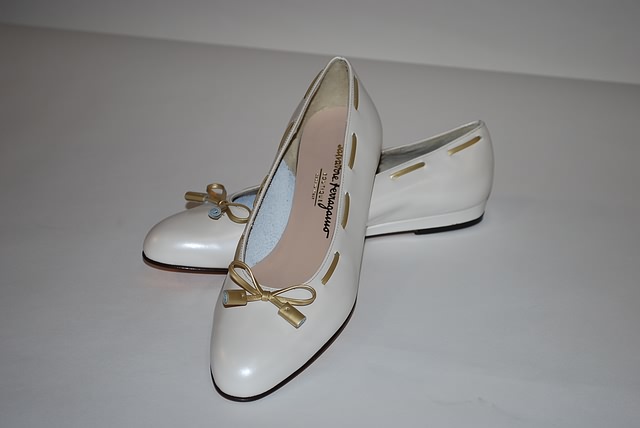 Appraisal: Salvatore Ferragamo platinum cr me calf flats Size B Price