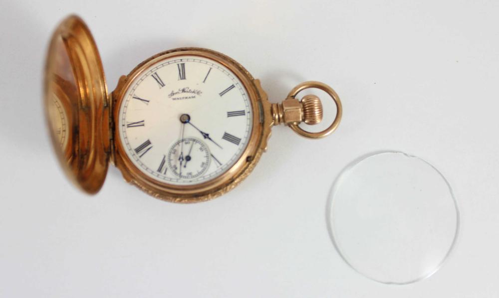 Appraisal: WALTHAM MODEL - HUNTING CASE POCKET WATCH floral engraved kt