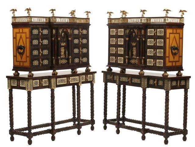 Appraisal: pair Spanish Renaissance style inlaid varguenos on stands approx h