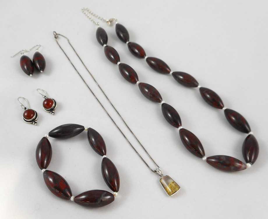 Appraisal: SIX PIECE COLLECTION OF JEWELRY including a rutilated quartz and