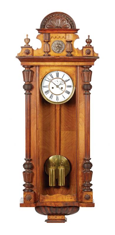 Appraisal: A VIENNA TWIN WEIGHT AND REGULATOR WALL CLOCK CIRCA Within