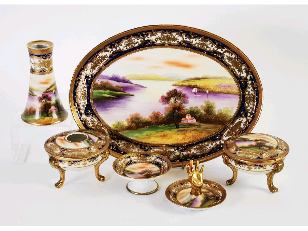 Appraisal: FIVE PIECE NORITAKE HAND PAINTED PORCELAIN DRESSING TABLE SET with