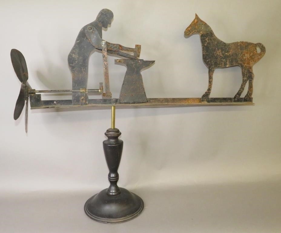 Appraisal: FOLK ART CRAFTED BLACKSMITH AND HORSE WEATHERVANEca mid-late th century