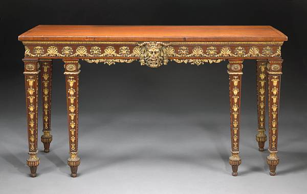 Appraisal: A George III style parcel gilt mahogany console table first