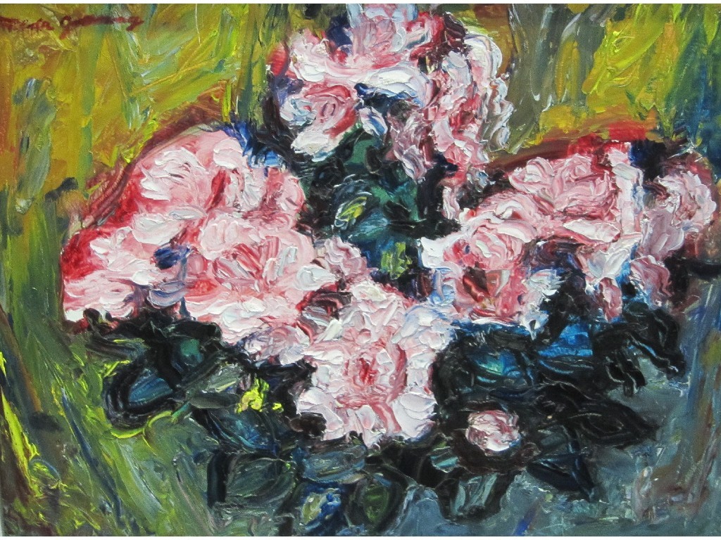 Appraisal: HILDA GOLDWAG - MIXED FLOWERS Oil on board x cm