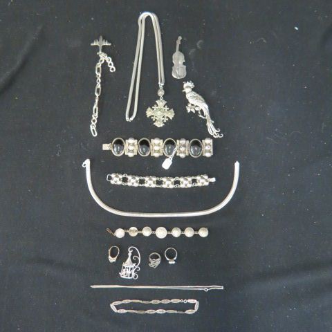 Appraisal: Estate Lot of Sterling Jewelry includes bracelets chains pins more