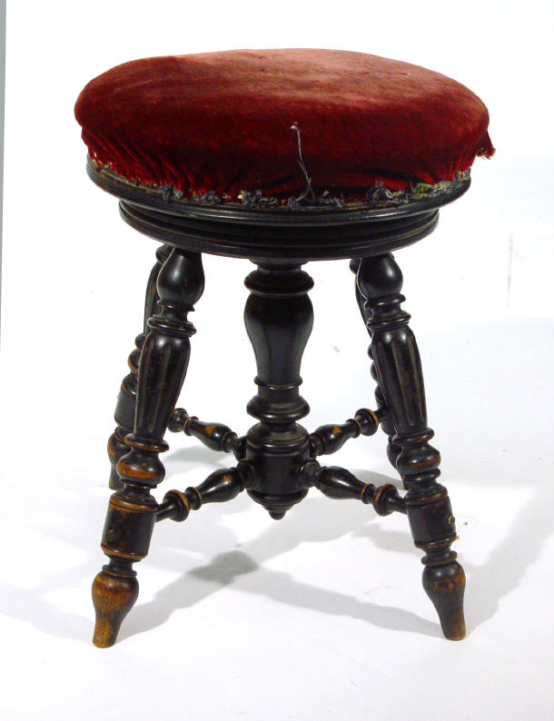 Appraisal: Victorian ebonised walnut adjustable piano stool on reeded and bulbous