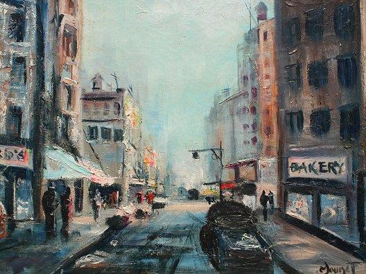 Appraisal: NEW YORK STREET SCENE ILLEGIBLY SIGNED MOUGET OIL Canvas ''