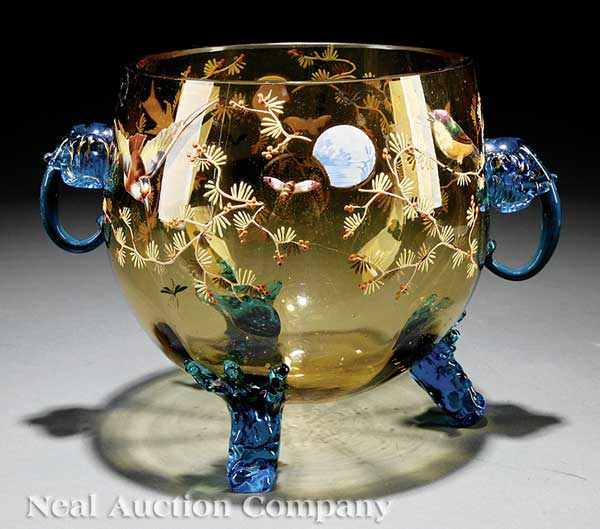 Appraisal: A Continental Enameled Yellow Glass Centerbowl late th early th