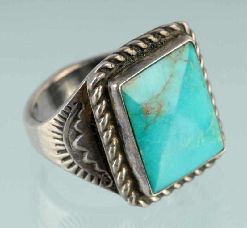 Appraisal: Native American Indian Ladies Silver Ring Description With square turquoise