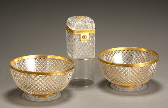 Appraisal: Pair of Charles X Style Parcel Gilt Cut Glass Bowls