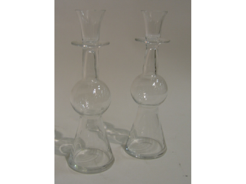 Appraisal: PAIR CRYSTAL CANDLESTICK VASES of stylized figural form small chips