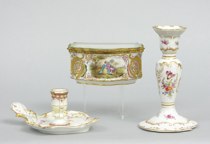 Appraisal: A Group of European Porcelain Lot includes a glass lidded