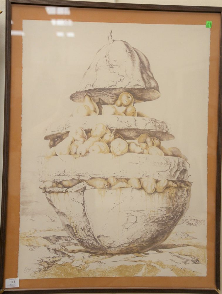 Appraisal: Samuel Bak B pencil Israeli surrealistic lithograph pencil signed and