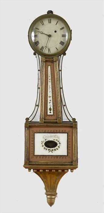 Appraisal: Federal Mahogany and Reverse-Painted Glass Banjo Clock Signed Willard's Patent