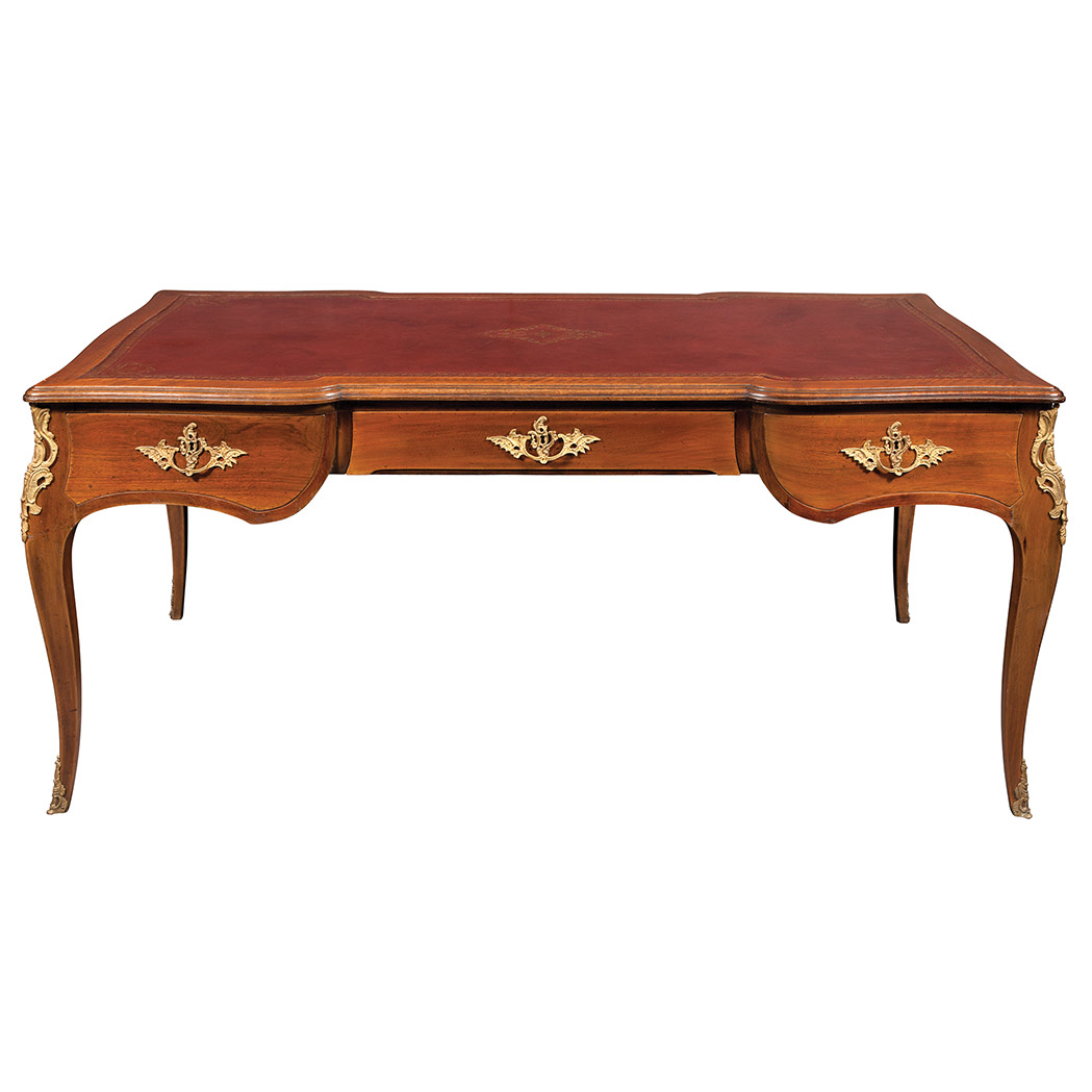 Appraisal: Louis XV Style Gilt-Metal Mounted Mahogany Bureau Plat The rectangular