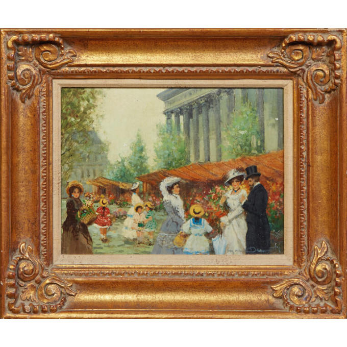 Appraisal: Continental School Parisian Flower Market La Madeliene th c oil