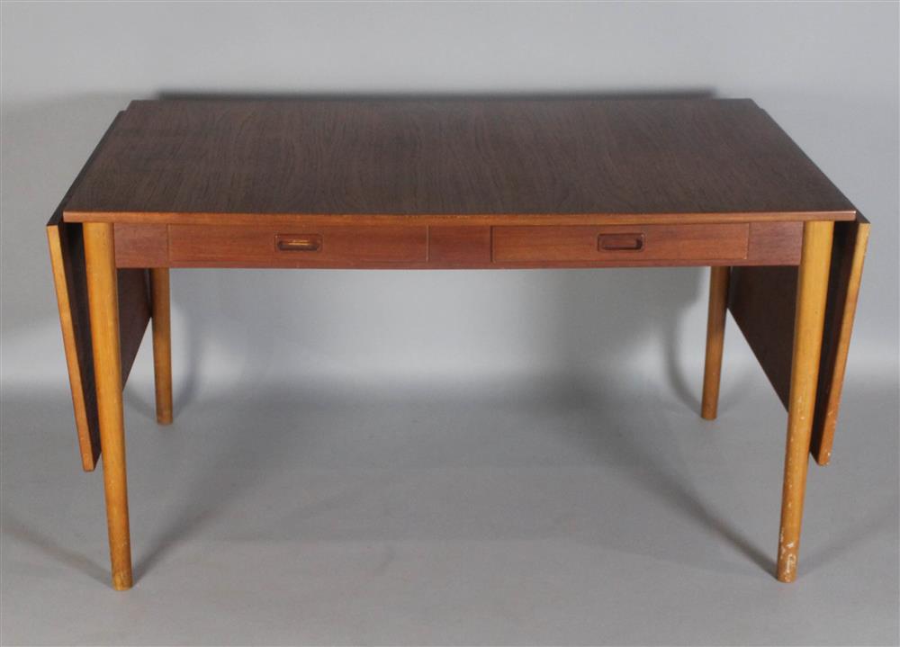 Appraisal: HUGO TROEDS TEAK DESK WITH DROP LEAVES AND DRAWERS Hugo