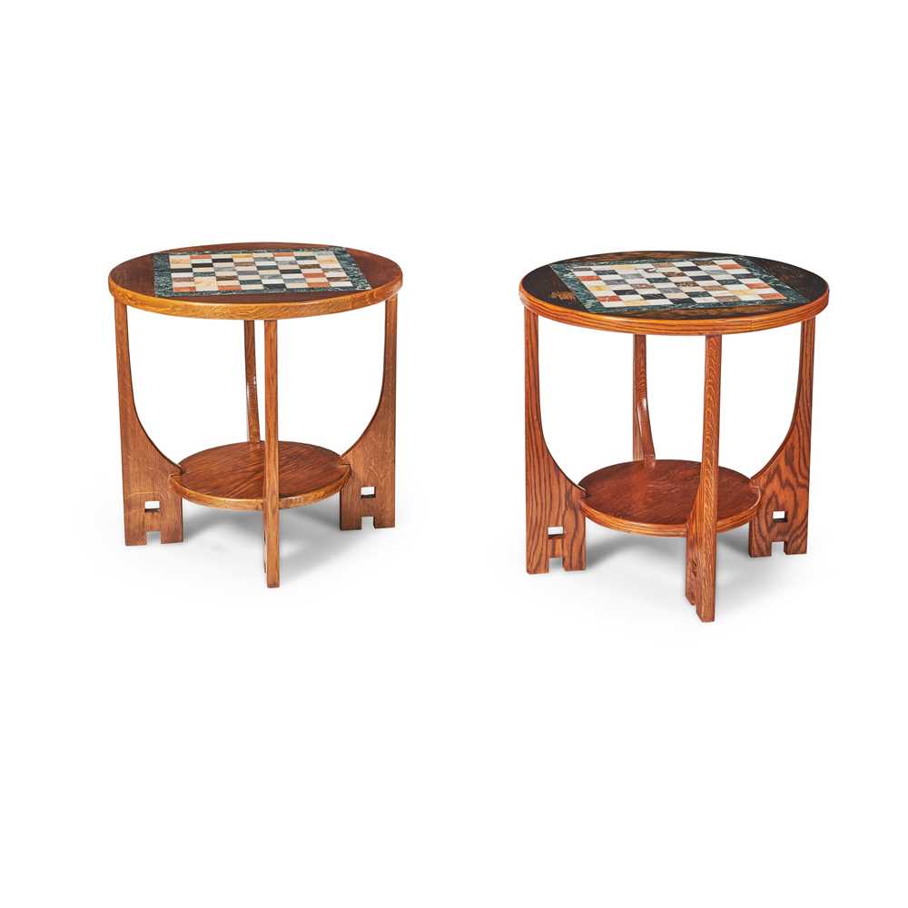 Appraisal: AMSTERDAM SCHOOL PAIR OF GAMES TABLES CIRCA oak and stained