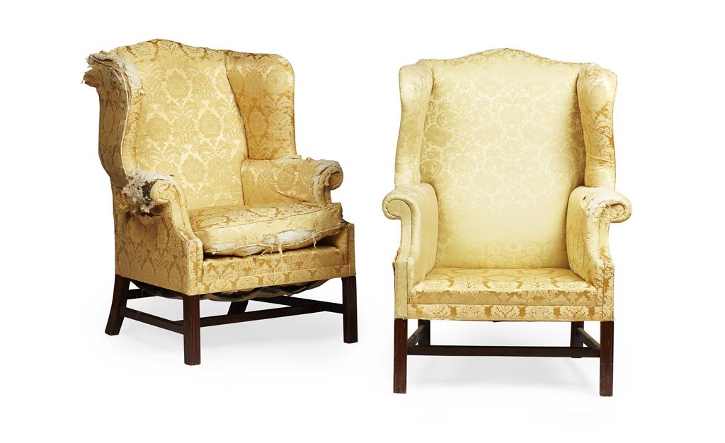 Appraisal: PAIR OF GEORGE III STYLE WING ARMCHAIRS TH CENTURY of