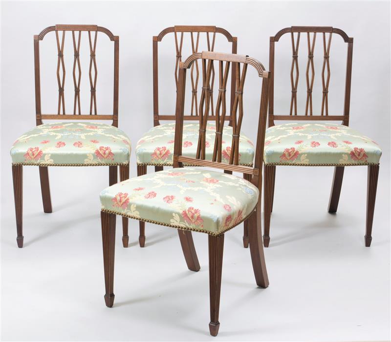 Appraisal: Set of Four George III Style Carved and Inlaid Mahogany