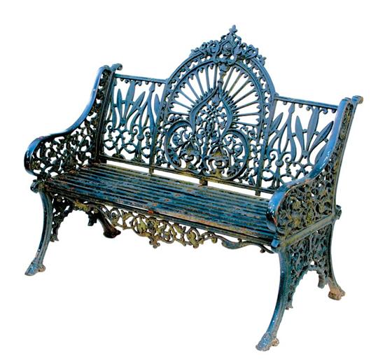 Appraisal: Victorian style green lacquer cast-iron garden bench pierced and arched