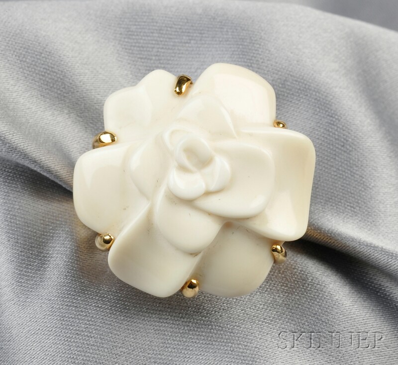 Appraisal: kt Gold and White Agate Camelia Ring Chanel France size