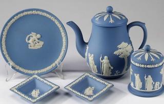 Appraisal: Pieces of Wedgwood blue Jasperware Five pieces of Wedgwood blue