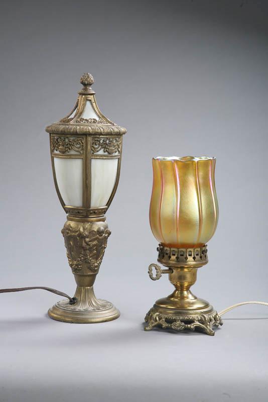 Appraisal: TWO SMALL LAMPS Small lamp with signed Quezal shade h