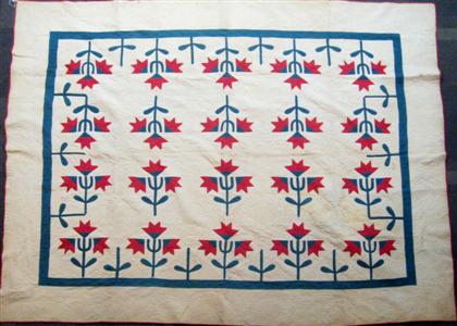 Appraisal: Pieced and appliqued Carolina lily quilt th century With red