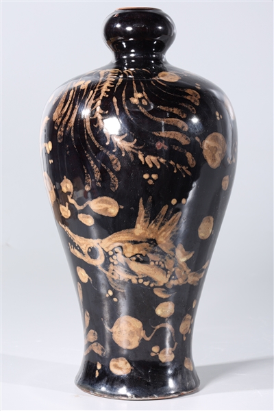 Appraisal: Chinese black glazed porcelain vase with fish motif to body