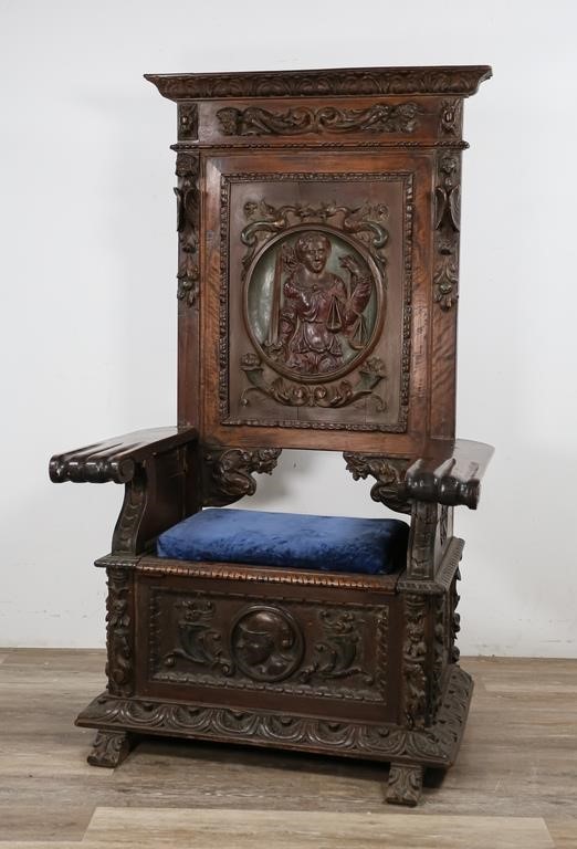 Appraisal: Carved English Renaissance Elizabethan throne chair Pre- th century Heavily