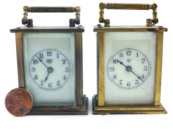 Appraisal: CLOCKS Pair late th C subminiature Waterbury Clock Co carriage